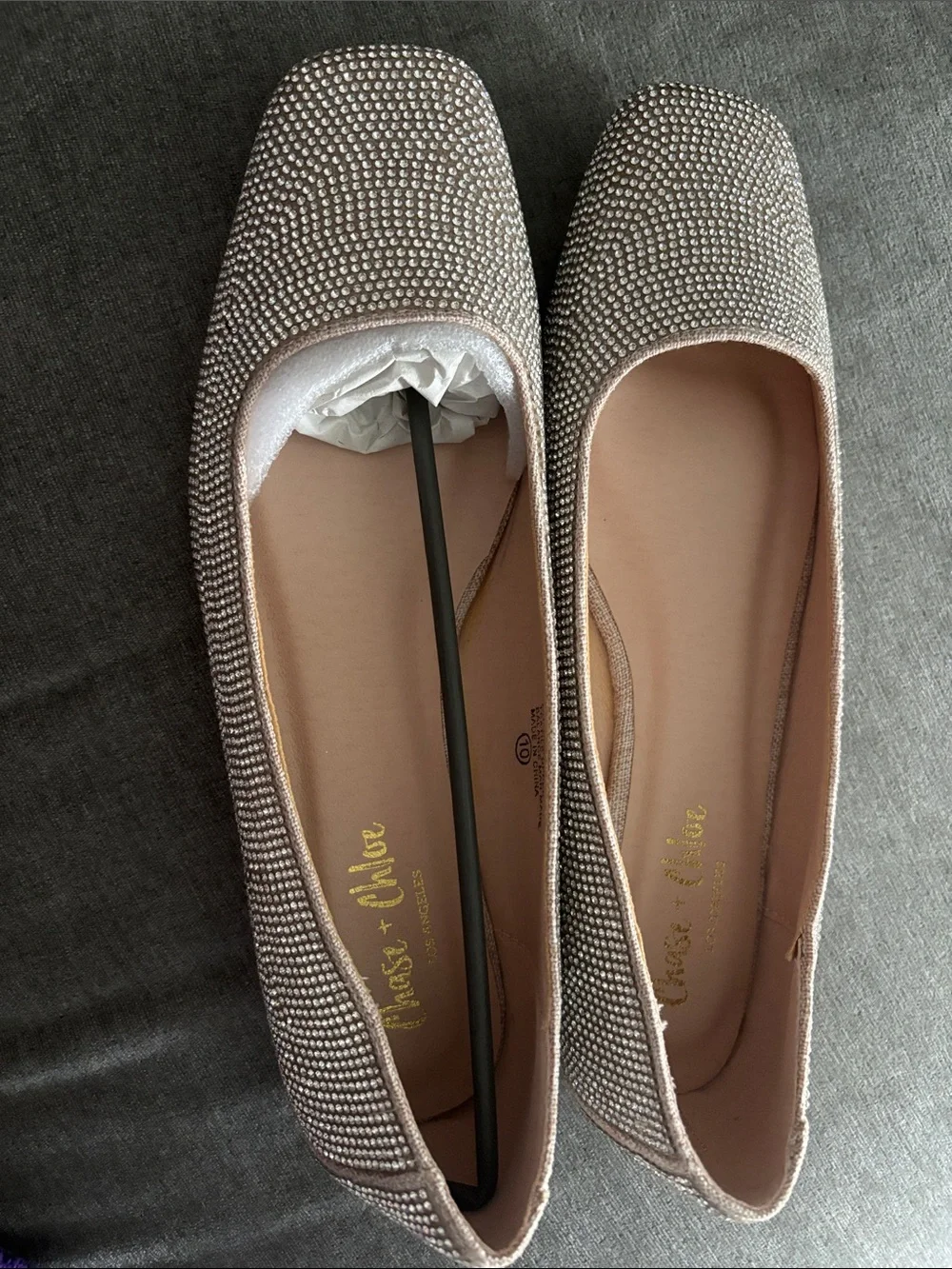 Chase & Chloe NIB NEVER WORN Crystal-Embellished Rose Gold Flats Size 10M.